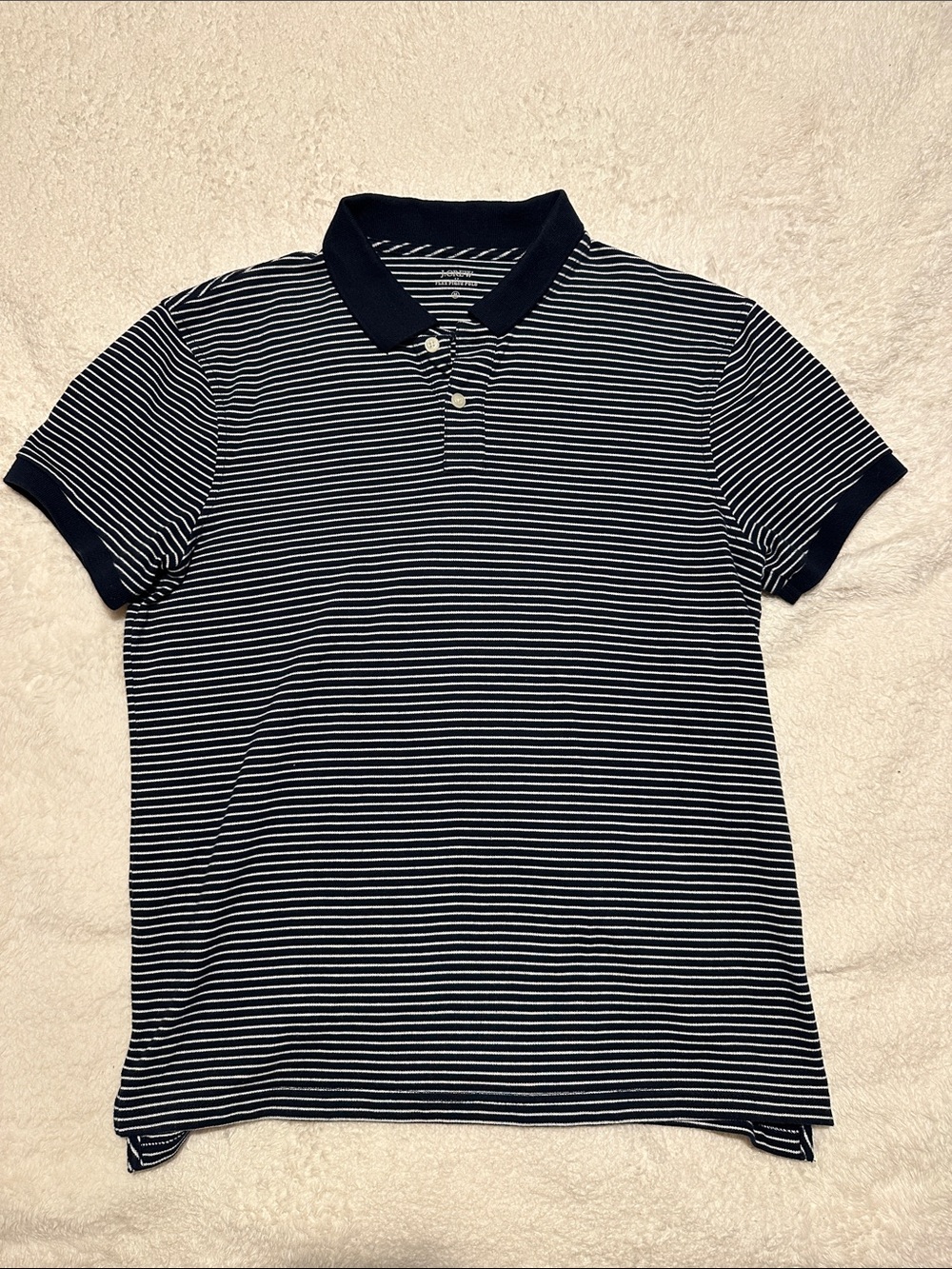 J. Crew Striped Navy and White Polo Shirt - Classic Men's Short Sleeve